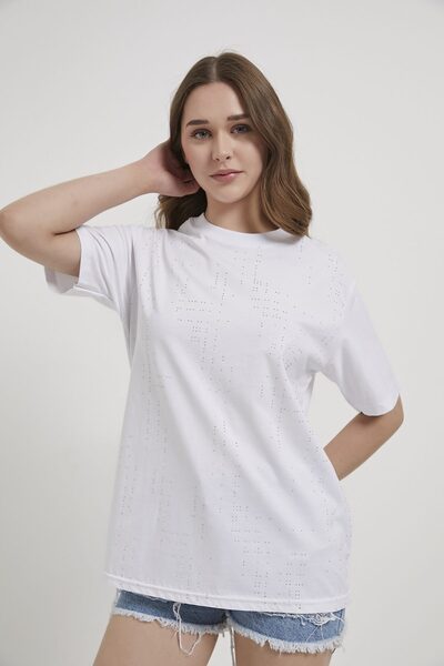 Arma Life Armalife 3001 Bi̇s Collar Stone Detail Women's T-Shirt
