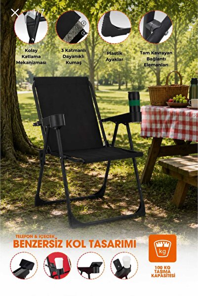 Armarks Kamp Sandalyesi, Katlanır Kamp Sandalyesi, Bardaklıklı Kamp Sandalyes...