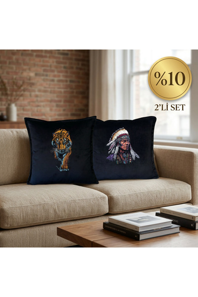 harmony factory Wild Character 2-Piece Velvet Throw Pillow Set - Embroidered ...