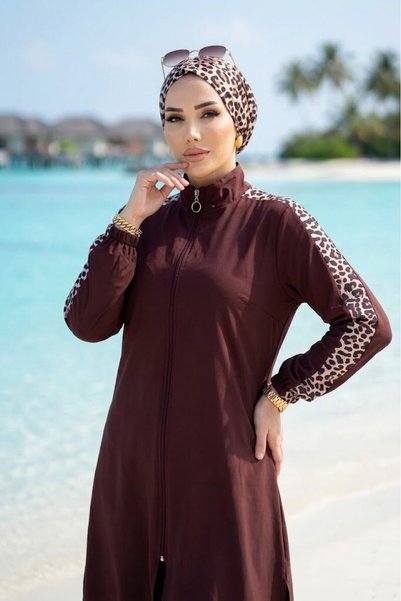 dilberfashion طقم ملابس سباحة إسلامية من Işıl Model Leopard مكون من 3 قطع