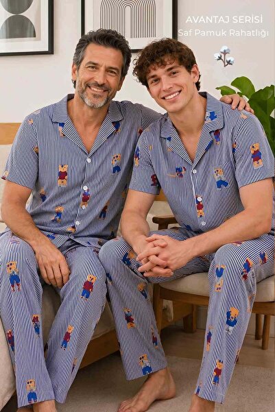 Aytuğ&Mısırlı Mısırlı Erkek Pamuk Kısa Kollu Gömlek Pijama Takım Lacivert