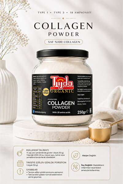 TİJDA Organic Kollajen ( Collagen ) Powder 250 gr-Tip 1+3, %100 Saf