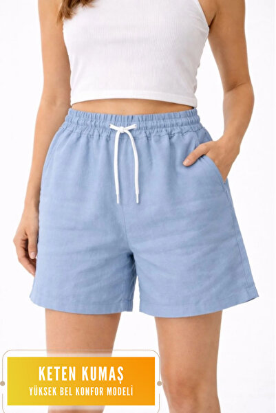 VELİZADE Women's New Season High Waist Elastic Waist Comfort Model Linen Fabr...
