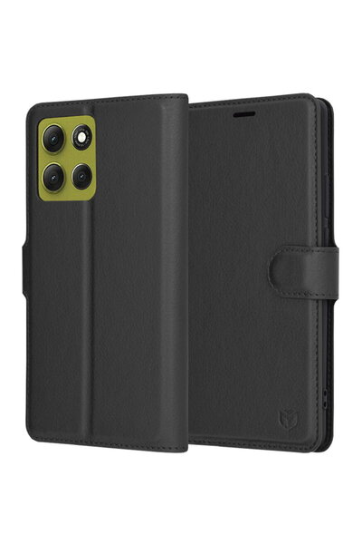 Techsuit Калъф за Motorola Moto G86 - Кожен фолио калъф - Черен