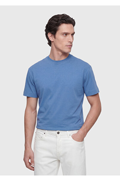 Ramsey Μπλουζάκι Blue Plain Crew Neck 100% βαμβακερό