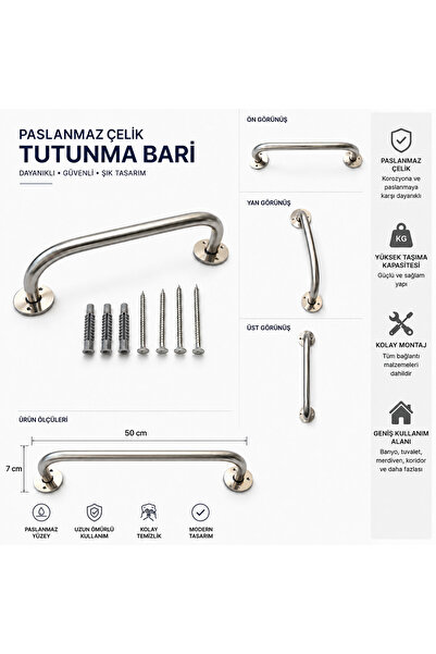 A NEW START Yaşlı ve Bedensel Engelli Tutunma Barı Küvet Wc Duş Tutamak (50-CM)