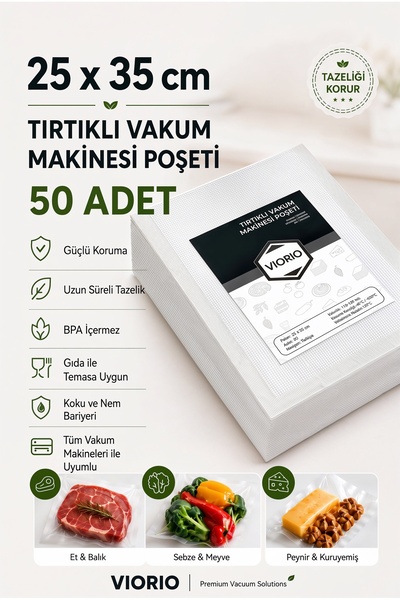 VI'ORIO 25x35 Tırtıklı Vakum Makinesi Poşeti 50 Adet