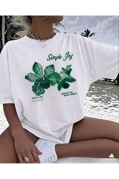 LELVANİ Women's Simple Joy Colorful Flower Printed T-Shirt