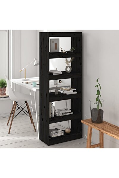Concept Bibliotecă/Separator cameră negru 60x30x167,5 cm lemn masiv pin