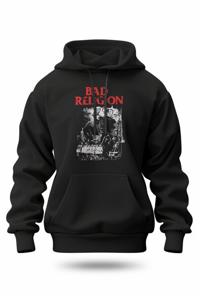 buzagi tasarım ürünleri سويت شيرت بقلنسوة بطباعة رقمية من Bad Religion للجنسين
