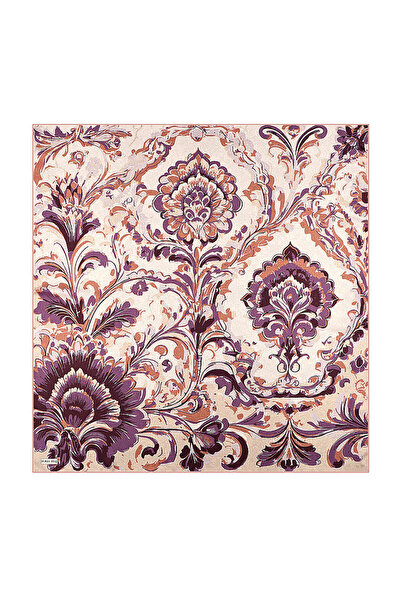Bursa İpek Krem Flower Desen Twill İpek Eşarp