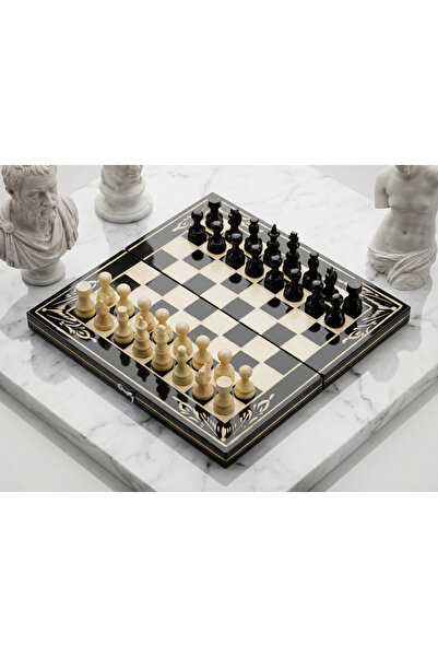 ROmde Joc Sah si Table din Lemn ROmde™, 26x26 cm, Negru cu Alb