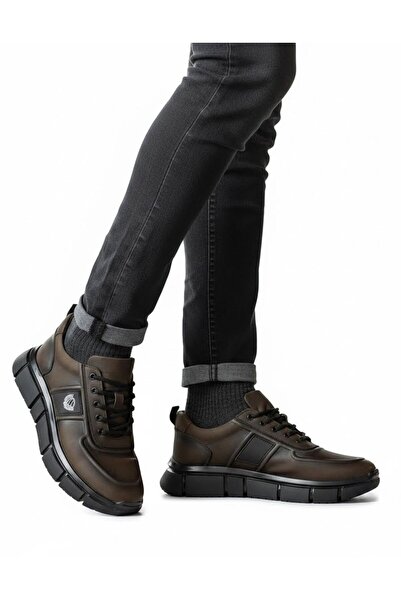 ATA AYAKKABI Men's Brown Lace-Up Genuine Leather Casual Shoes Comfortable Sol...