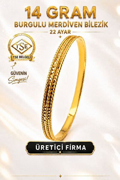 Aks Gold 22 Ayar TSE Belgeli 14 GRAM Burgulu Merdiven Ajda Altın Bilezik Gold...