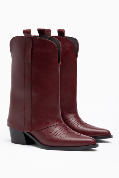 DENORA Burgundy Matte Leather Trousers Flat Western Cowboy Boots