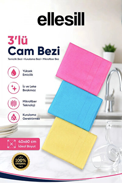 Naym Store Ellesill İthal 3’lü Cam Bezi Temizlik Bezi Kurulama Bezi Mikrofibe...