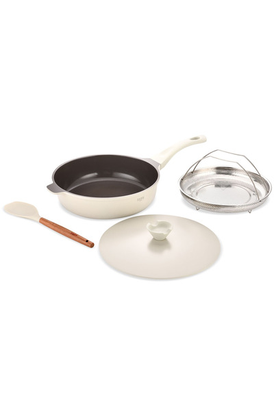 Zass Tigaie multifuncțională Gourmet ZG-ACS 07 din aluminiu, cu 4 piese, antiaderentă, înveliș ceramic, culoare crem