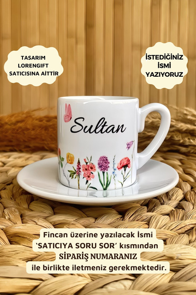 Loren Gift Renkli Harmoni Temalı Kişiye Özel İsimli Türk Kahvesi Fincanı – Po...
