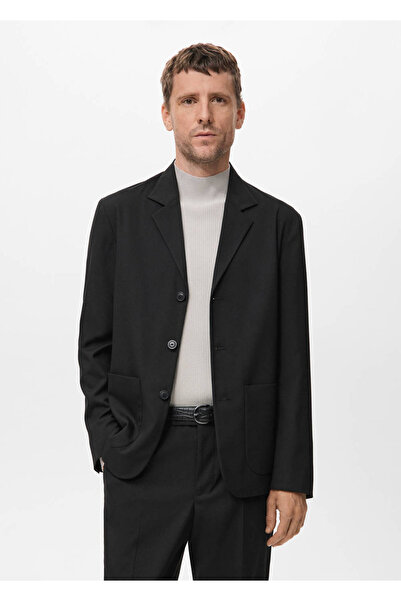 MANGO Man Jachetă blazer din țesătură cu croiala dreaptă