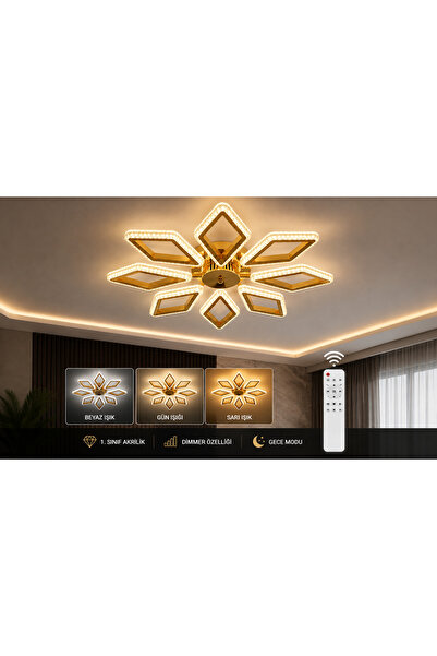 Marsel Lighting PRİZMA 8 KOLLU LED AVİZE KUMANDALI 3 RENK ISIK MODU MODERN SA...