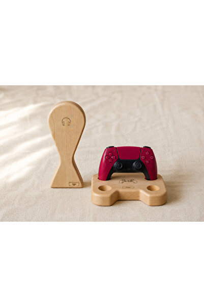 Ahşap Gaming Standı Seti | PS5 Joystick + Kulaklık Standı
