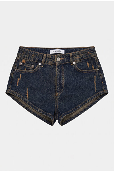 it's basic Kadın Koyu Kot 11s6 Süper Mini %100 Koton Denim Şort