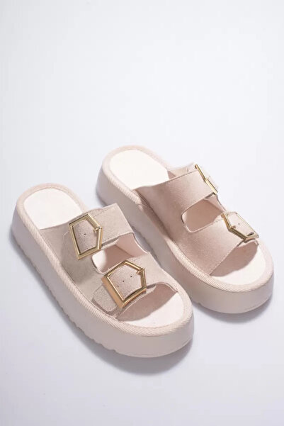 Zerenyus Santiago Premium Women's Beige Daily Buckle Summer Slippers
