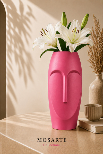 Mosarte Stoneface Series Minimalist Abstract Face Vase / Sculpture – Modern D...