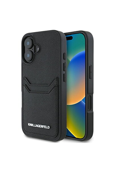 Karl Lagerfeld Husa iPhone 16 - Husă rigidă din piele granulată cu sloturi pe...