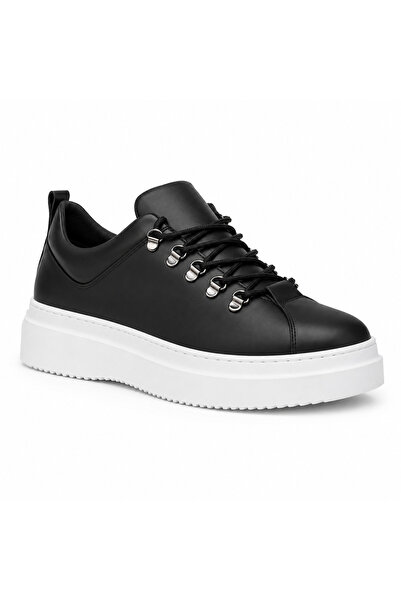 BESKAR Siyah Beyaz Tabanlı Deri Erkek Sneaker - Kolay Temizlenen Kaymaz Taban...