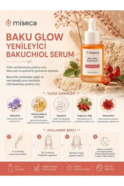 miseca Baku Glow Retinol Alternative Herbal Renewing Serum 30 ml |   Bakuchiol, Rosehip, Vitamin C