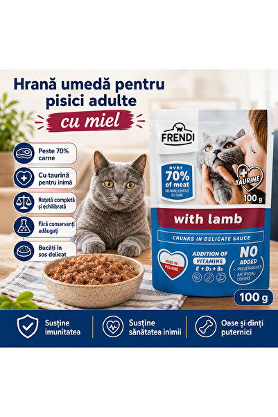 FRENDİ Hrana umeda pentru pisici carne de miel, plic 100 g