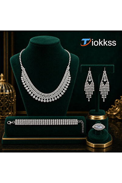 Tiokkss 5PCS Women Rhinestone Jewelry Set, Crystal-Look Necklace Earrings Bra...