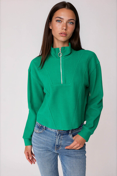 Vitrin Dik Yaka Fermuarlı Örme Sweatshirt