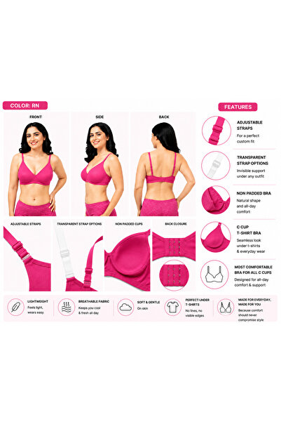 RAJNI Women's Bra C Cup Soft PolyCotton Non-Padded Anti-Sag Seamless Double L...