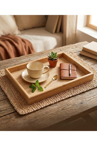 TARIK HOME Lüx Bambu Ahşap Tepsi Sunum Tepsisi (30 x 20 cm)