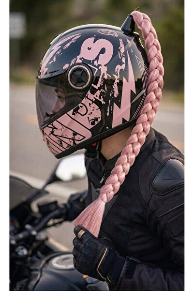 Hediyehanem Motor & Motosiklet Pudra Pembe Tek Örgü Saç Kask Dış Aksesuar