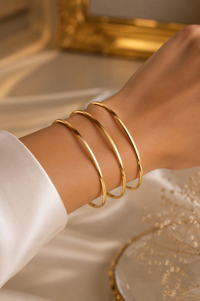Bidi House Ajda Model Kadın Bilezik 3 lü set Gold Renk 316 L Çelik