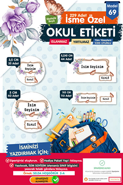 t tuğset etiket Okul Etiketi Kalem Defter Etiketi Özel Isim Yazılabilen Etike...