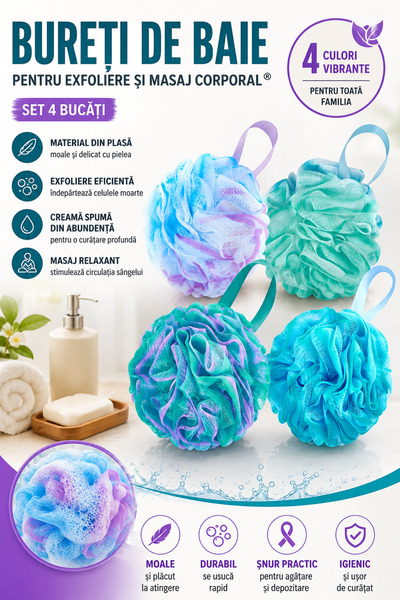 Regal Bliss Bureti de baie pentru exfoliere si masaj corporal ®, material din...