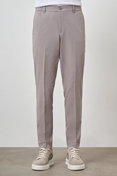 Morven Men's Beige Polyester Elastic Trend Slim Fit Trousers