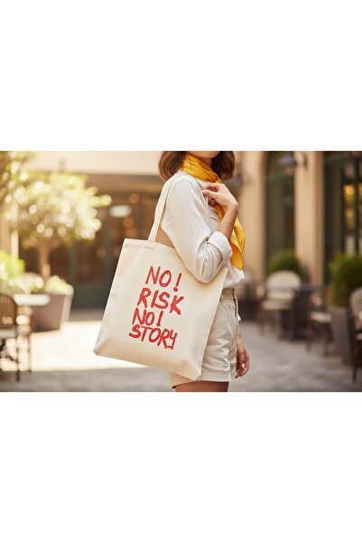 MAHZEN VI No Risk No Story Printed Cloth Bag - 100% Cotton Tote Bag - Daily S...