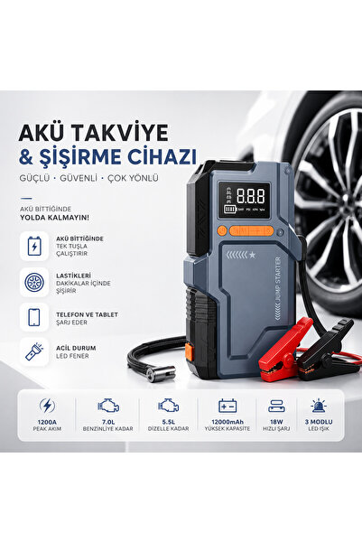 TARÇIN 4'ü 1 Arada Akü Takviye Cihazı, Çanta Hediye, Taşınabilir Hava Pompası...