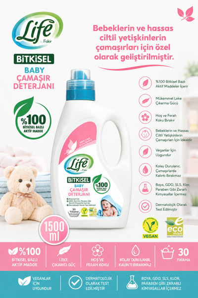 Life by Fakir Life Fakir Bitkisel Bebek Çamaşır Deterjanı 1500 ml