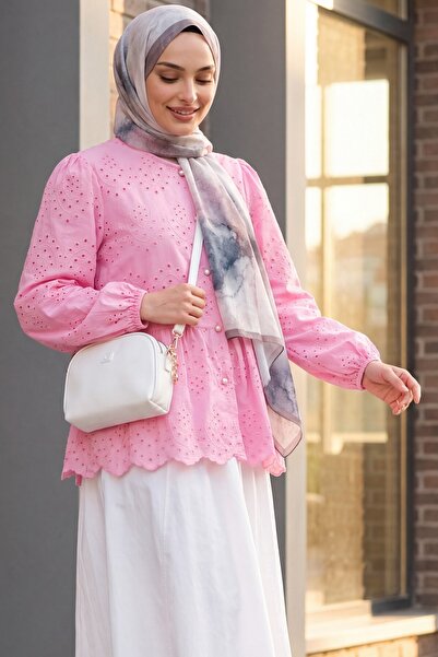 Modamorfo Elastic Sleeves, Openwork Buttons, Lined Shirt - Pink
