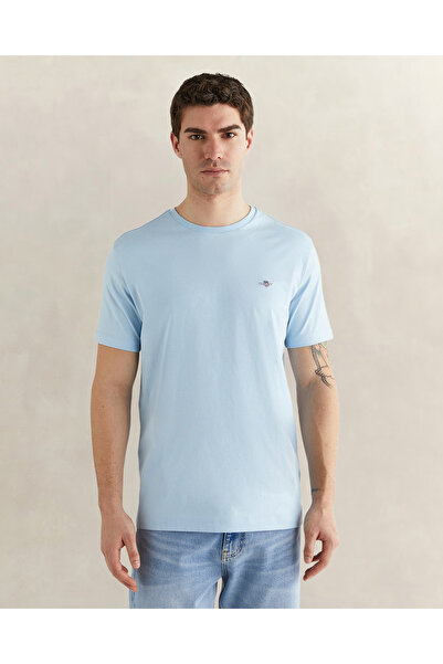 Gant Erkek Mavi Bisiklet Yaka Regular Fit Logolu T-Shirt