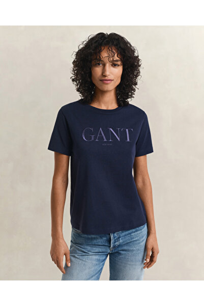 Gant Kadın Lacivert Bisiklet Yaka Regular Fit T-Shirt