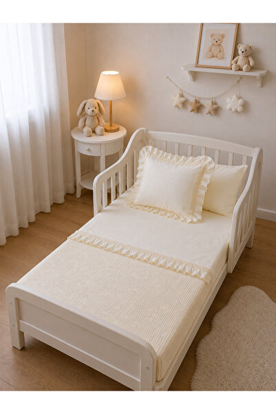 SALLHOMEE %100 Pamuk 4 Parça Ekru Bebek Pike Takımı – Yumuşak, Nefes Alan & H...