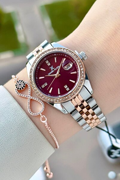 Daniel Klein Kadranı Bordo Kordonu Rose Gümüş Renk 32,5 Mm Hediye Paketli Kad...