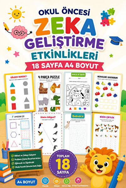 Organik Yolda Pre-School Intelligence Development Exercises (18 A4 Sheets)
